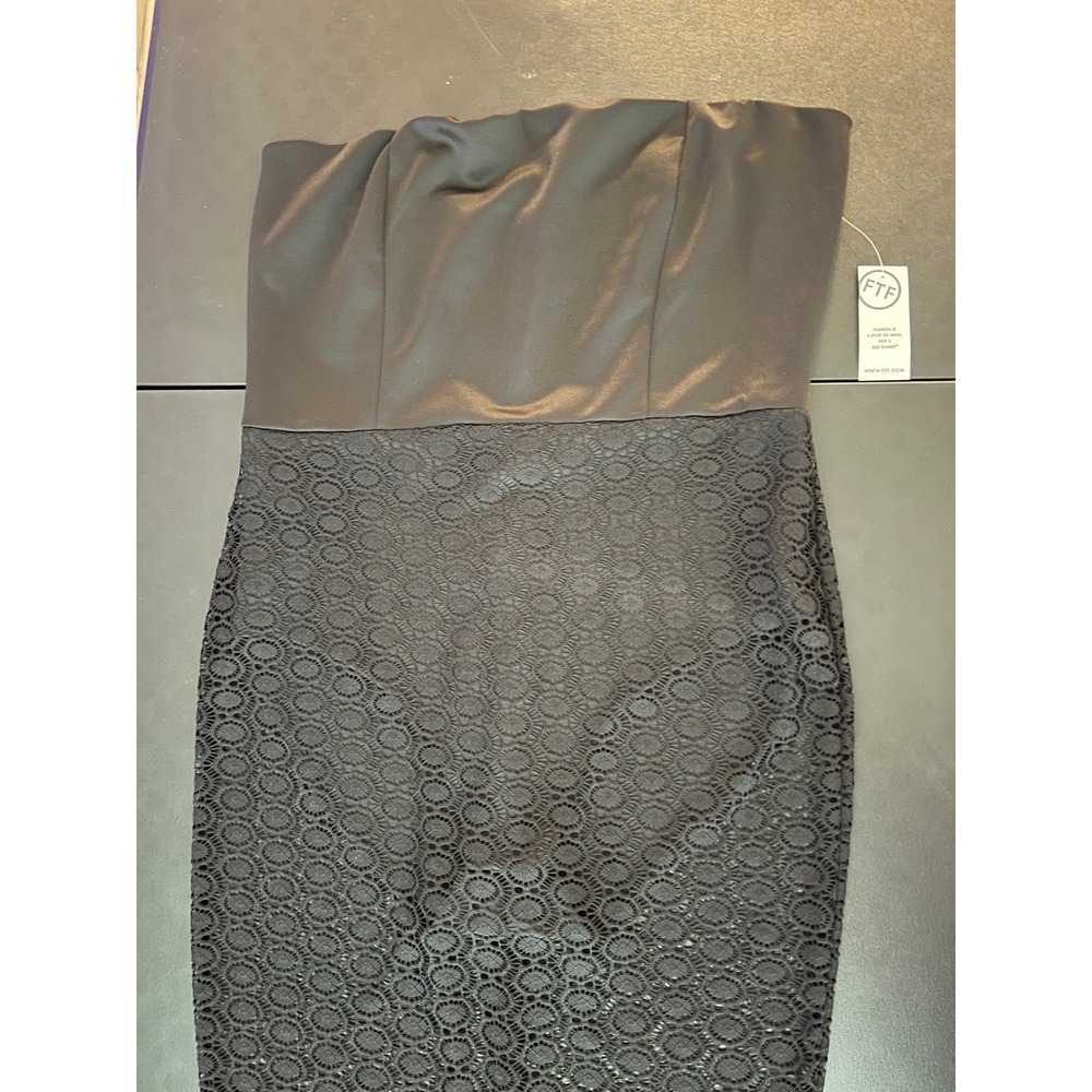 Fashion To Figure Ftf Strapless Lace Bodycon Dress Black Satin Size 1 Nwt (1157) — image 4 of 8